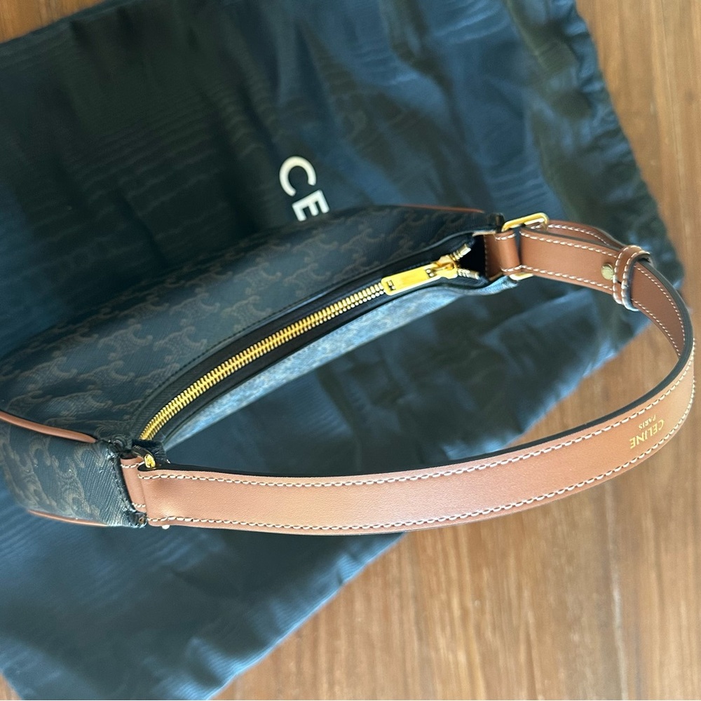 Celine Ava Shoulder Bag in Triomphe Canvas + Tan Calfskin NWT - Picture 10 of 15